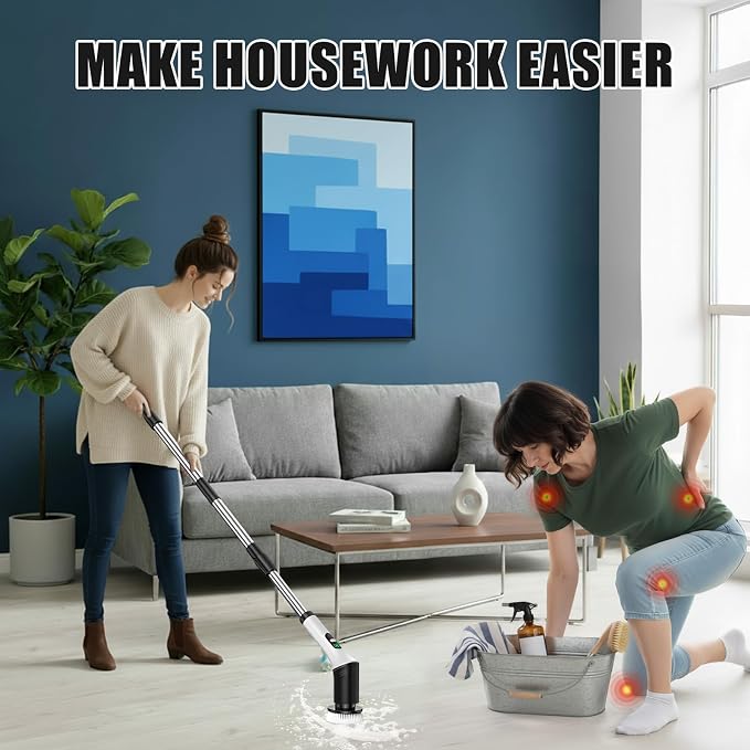 Electric Cleaning Brush, 9 in 1 Electric Brush with Interchangeable Drill Brush Heads, 2000mAh, Electric Clean Brush with Adjustable Handle, for Bathroom, Kitchen, Floor, Cordless