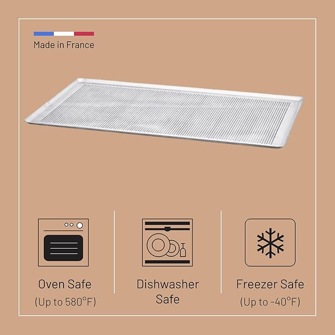 de Buyer Perforated Aluminum Baking Sheet - 23.6” x 15.75” - Perfect for Pastries, Cakes & Tarts - Easy to Clean