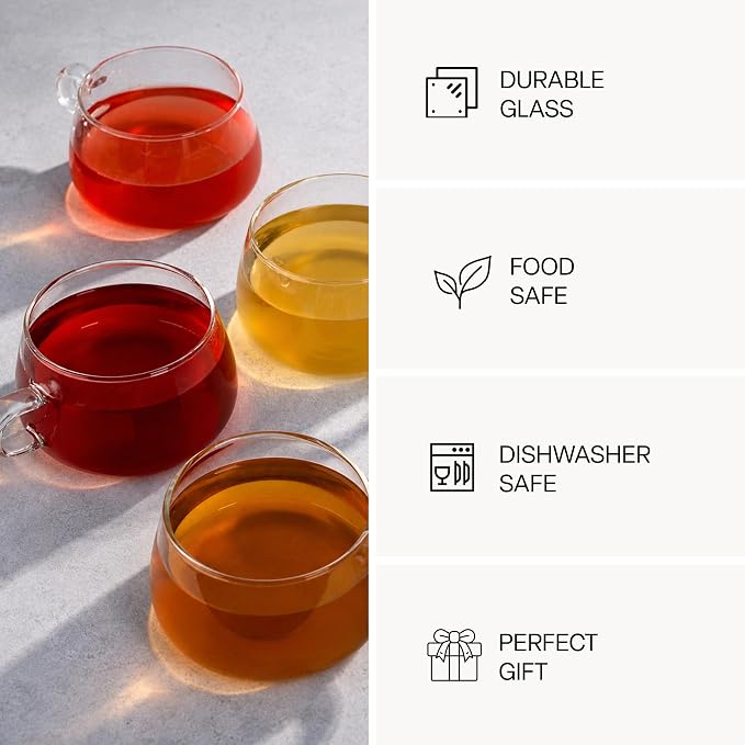 MIAMIO - 4x Glass Coffee/Tea Cups with Saucer (9.5 oz), Cappuccino Mugs/Tea Cup/Glass Mug for Coffee, Tea, Matcha, Latte, Coffee Cup with Saucer in a Set of 4 - Olea (Transparent)