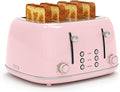Toaster 4 Slice, Retro Stainless with 6 Bread Shade Settings,1.5''Wide Slots Toaster with Cancel/Defrost/Reheat Functions,Dual Independent Control Panel, Removal Crumb Tray (Pink)