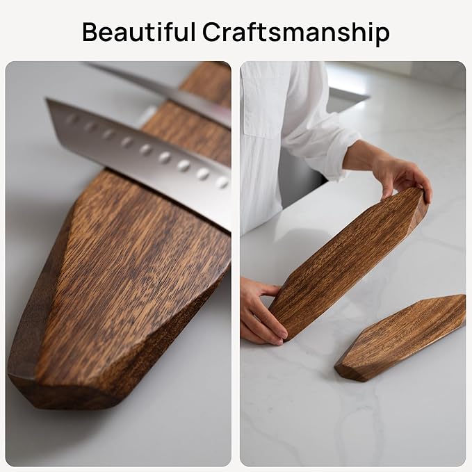 Ibyx Acacia Magnetic Knife Strip - Knife Holder for Counter - Universal Magnetic Knife Holder Fits All Knife Sets - Modern Kitchen Knife Storage - Solid Wood & Strong Magnets (12 Inches)