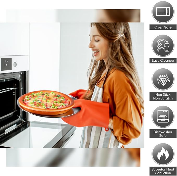 Thenshop 6 Pieces 8 Inch Pizza Pans Bulk Stainless Steel Sets Round Bakeware Pizza Trays for Oven Kitchen Baking Home Restaurant Safe Sturdy Reusable Easy Clean (Silver)