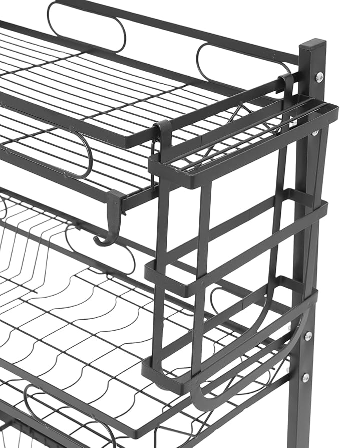 2-Tier Over Sink Dish Drying Rack, Multifunctional Kitchen Rack Extra Large Extendable Dish Rack Carbon Steel Over Sink Dish Rack with 8 Hooks for Kitchen Counter (24in)