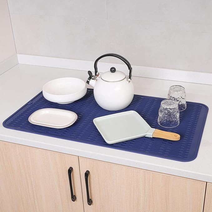 MicoYang Silicone Dish Drying Mat for Multiple Usage,Easy clean,Eco-friendly,Heat-resistant Silicone Mat for Kitchen Counter or Sink,Refrigerator or Drawer Liner Navy Blue 4XL 32 inches x 18 inches