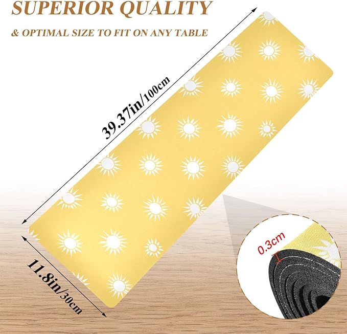 2 in 1 Table Runner Trivet for Hot Pots and Pans Heat Resistant Non Slip Waterproof 39 x 12 Inch Decorative Table Protector for Kitchen Countertop Simple Yellow Sun