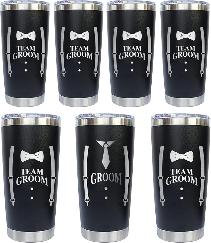 PartyGifts&beyond Groomsmen Gifts, 7Packs Bachelor Party Gifts Tumblers, Team Groom Cups 20 OZ Stainless Steel Tumbler with Lid and Straw for Wedding and Groomsman(Team Groom)