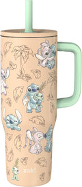 Zak Designs Disney Sutton Travel Tumbler for On the Go, 30oz Stainless Steel with Vacuum Insulation, Silicone Straw, and Carry Handle for Cold Drinks (Stitch, Angel)