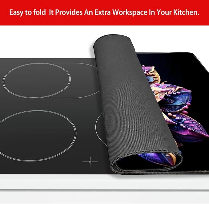 Stove Cover Stove Covers For Electric Stoves Foldable Multipurposeglass Top Protector Thick Natural Rubber Anti-Slip Coating Expands Usable Space (27.9inx20in) (Colorful flowers33)