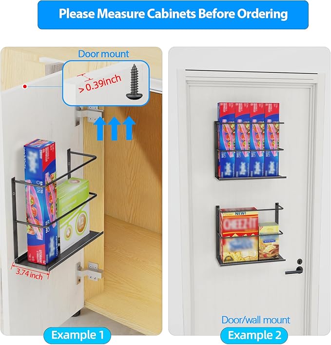 Gypie Kitchen Wrap Organizer Door Mount, Aluminum Foil Holder Cabinet Door Organizer Cabinet Storage Basket for Kitchen Wrap/Food Bag Storage, Black