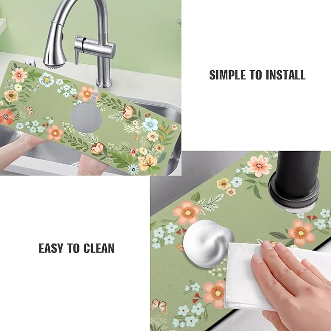 Sink Faucet Absorbing Mat, 2 Pack Drying Mat Around Faucet Sink Splash Guard Behind Faucet Sinkmat For Kitchen Bathroom Island Rv 24 * 5.5 Inch (60 * 14 cm)