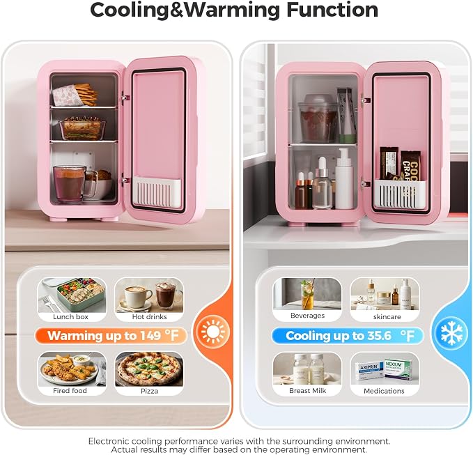 OSTBA Mini Fridge for Skincare, 6 Liter/8 Can 110V AC/DC Portable Thermoelectric Cooler Refrigerators for Bedroom, Skincare, Beverage, Office, Dorm Room and Car, Pink