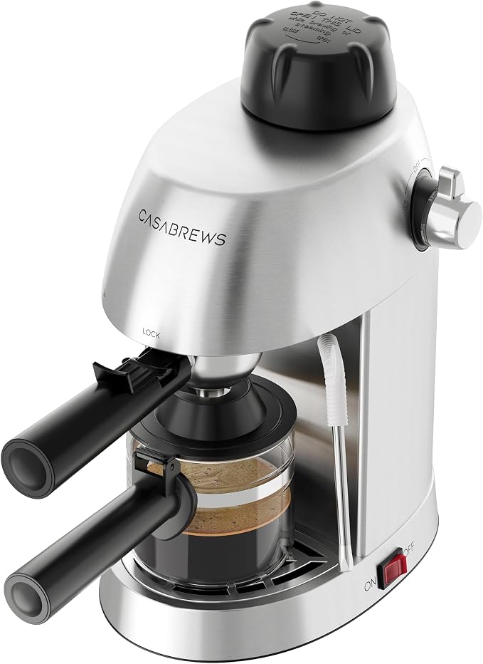 CASABREWS 3.5 Bar 4 Cup Espresso Cappuccino Machine with Milk Frother | Stainless Steel, Milk Frother, Dual Safety Switches, 800W, Compact for Home, Brew Espresso, Latte, Cappuccino, Iced Coffee