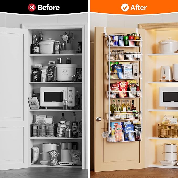 Delamu Bathroom and Kitchen Organizers and Storage, Under Sink Organizers and Storage White - Over the Door Pantry Organizer White
