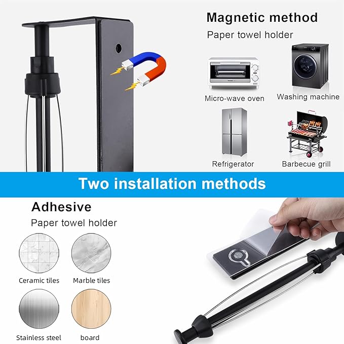 MONEER Magnetic Paper Towel Holder for Frige, One-Hand Operable Paper Towel Holder, Self-Adhesive, No Drill Magnet Paper Towel Holder for Kitchen, Refrigerator, RV, Garage (Silver)