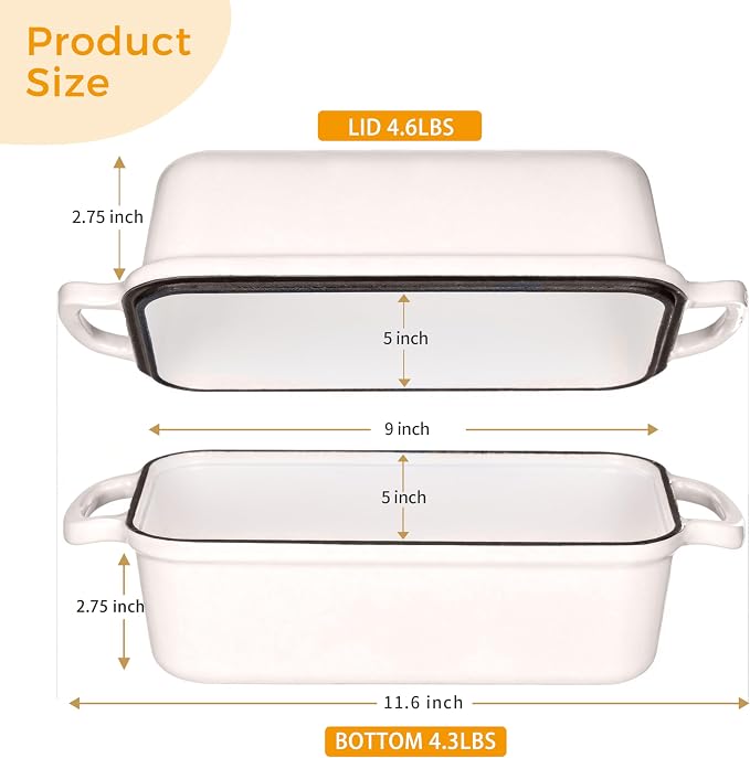 Cast Iron Bread Loaf Pan with Lid, Loaf Pans for Baking Bread 9x5 Inch, Bread Baking Pan for Homemade Bread, Sourdough with Golden Crispy Crust, Cream