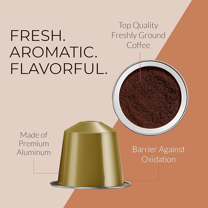 Camilla’s Heritage - Intensity 8 Caramel Flavored Espresso Coffee, Gourmet Espresso Cups, 60 Coffee Pods