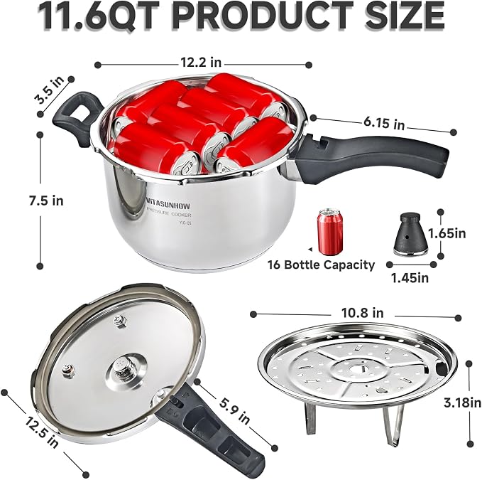 11L Stainless Pressure Cooker – Fast, Safe Stovetop (11-Liter)