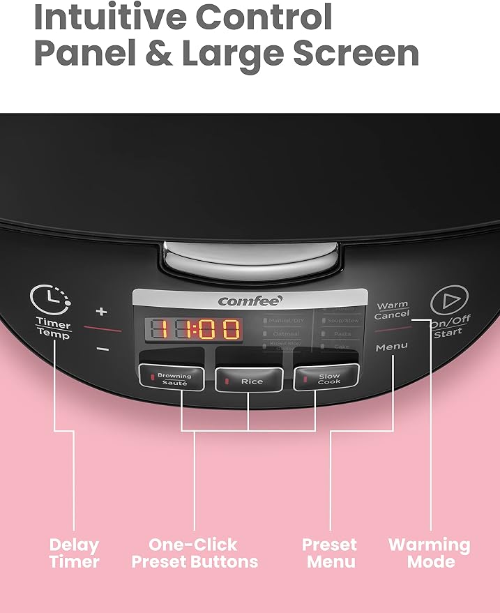 COMFEE' Rice Cooker, Japanese Large Rice Cooker with Fuzzy Logic Technology, 11 Presets, 10 Cup Uncooked/20 Cup Cooked, Auto Keep Warm, 24-Hr Delay Timer