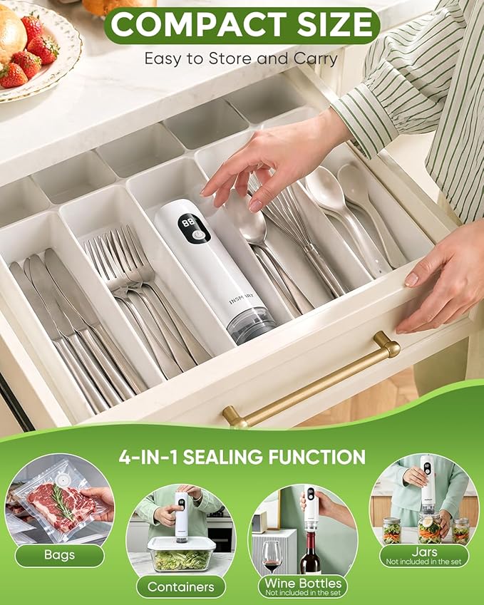 Compact Vacuum Sealer for Food (Vacuum Sealer Machine + 30 Reusable Vacuum Bags) Powerful Handheld Vacuum Sealer Machine, Seal Meal Saver, Portable Food Sealer