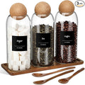 Suclain 3 Pcs Glass Coffee Storage Jar with Ball Cork Lid Wooden Spoon Shelf Labels Airtight Round Bottle Jar Food Storage Canister Set for Sugar Spice Coffee Bean Holder Candy Gift(27oz)