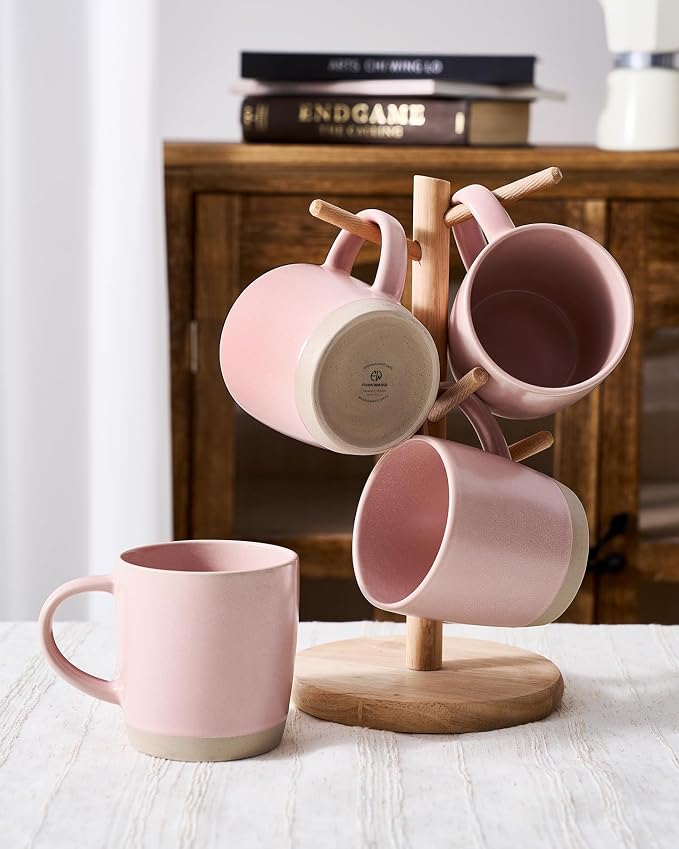 famiware Coffee Mugs Set of 8, Milkyway 13 oz Mug Set, Ceramic Cup Set with Handle for Coffee, Tea, Cocoa, Milk, Light Pink