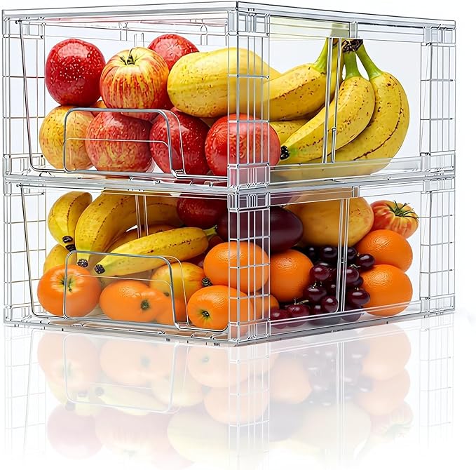 Small Stackable Clear Acrylic Storage Drawers(6 Pack) with Handles,Plastic Organizer Bins for Fridge Bathroom Kitchen Cabinet Pantry Coffee bar Undersink Office Closet Storage Bins