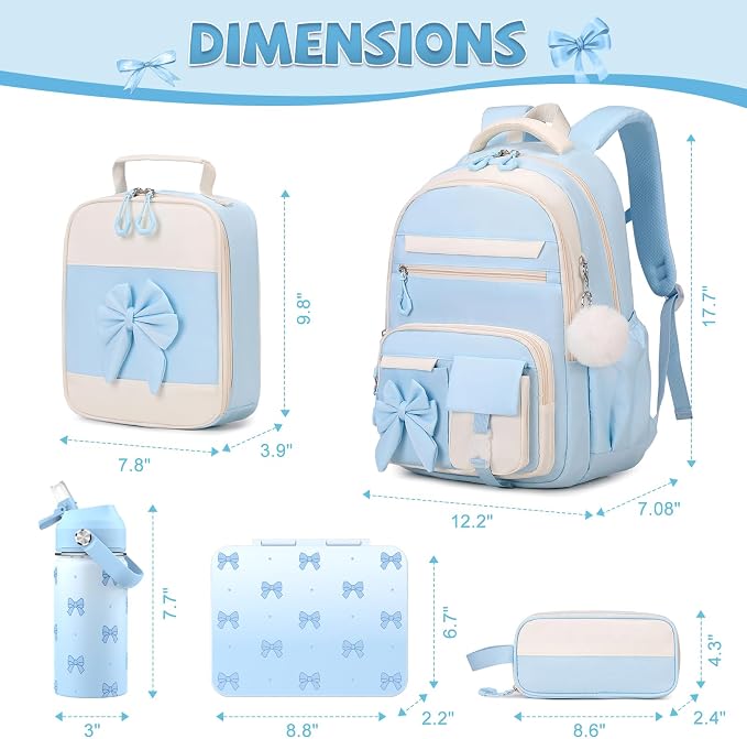 DIGOBAY 5PCS Girls Backpack - Includes 14oz Insulated Water Bottle & Bento Box for kids, Girls School Backpack Set with Lunch Bag & Pencil Case, Girls Teens for Elementary Preschool Middle School