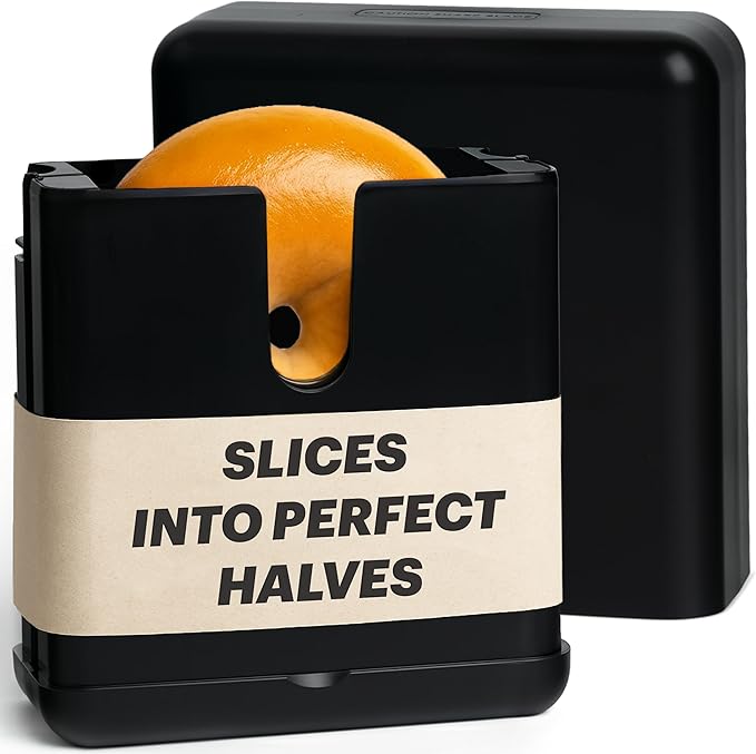 Bagel Cutter Slicer – Precision Bagel Slicer with Auto-Center Holder – Compact 7-Inch Space-Saving Design for Even Cutting Large and Small Bread at Home or Café Kitchen - Black