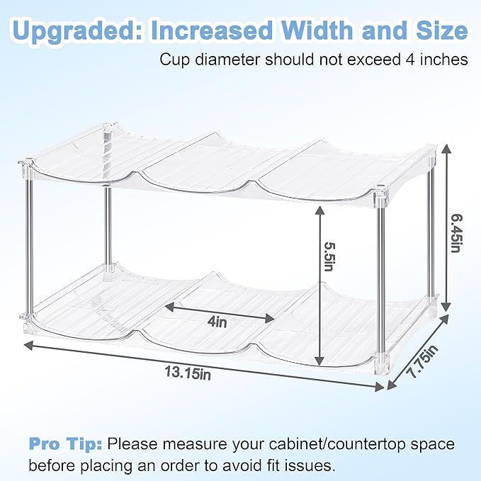 Stackable Water Bottle Organizer - Stanley Cup Holder for Cabinet Large Water Bottle Holder, Kitchen Pantry Organizers and Storage for Stanley Tumbler 40oz, Clear Tumbler Storage Organizer, 2 pack