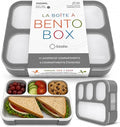 kinsho Bento Lunch Box Container for Kids Adults, Portion Control Meal Prep and Snack Containers, Japanese Style Boxes with 4 Compartments for Boys Teens, School Work and Travel BPA Free | Gray