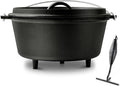Pre-Seasoned Cast Iron 8QT Camp Dutch Oven with Lid, Large Camping Dutch Oven Pot, incl. Lid Lifter - Dual Handles - for Outdoor Campfire, Grill, Oven & Stovetop Cooking-Black