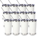Volhoply 20oz Stainless Steel Tumbler with Lid and Straw Bulk 12 Pack,Double Wall Insulated Travel Iced Coffee Mug Fits Cup Holder,Powder Coated Cups for Hot/Cold Drinks,Christmas Gifts（White,12 Set）