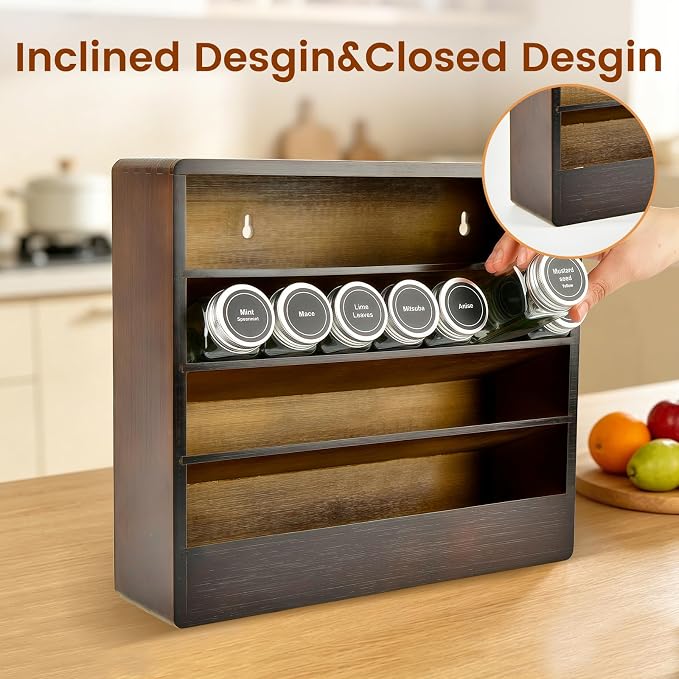 Bamboo Tiered Spice Rack Organizer for Cabinet,Wooden Seasoning Rack for Countertop, Cupboard, Pantry, Kitchen (Spice Jars Not Included)