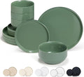 Vase and Vessel Ceramic Dinnerware Set, 12-Piece Service for 4, Round, Microwave and Dishwasher Safe, Cambridge Classics (Dusty Jade)