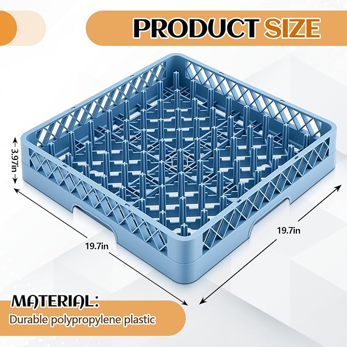 Aurelema Commercial Dishwasher Tray Rack, Commercial Dish Drying Rack, Polypropylene Full Size Flatware Tray for Hotel Canteen Kitchen Restaurant Tableware Plate and Bowl(Peg Dish,Blue,1 Pack)
