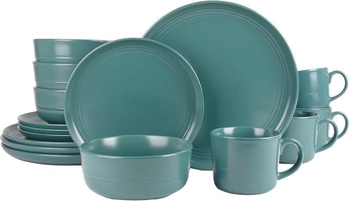 10 Strawberry Street Double Line 16 Piece Dinnerware Set, Emerald Green