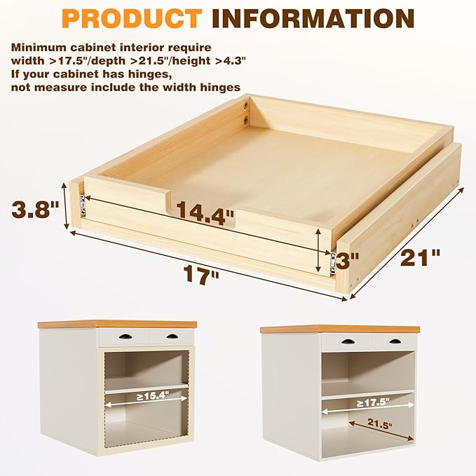 Pullout Cabinet Organizer, 20''W×21''D×3''H Slide Out Shelves for Kitchen Cabinets, Pull out Drawers for Kitchen Cabinets, Pantry, Bathroom, & Storage Organization