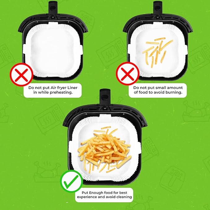 Air Fryer Disposable Paper Liners - 100 pcs of White 7.9In Parchment Cooking Paper Liner - Fit Large Square Fryers Basket - Heat-resistant, Oil-proof, Water-proof, Non-Stick