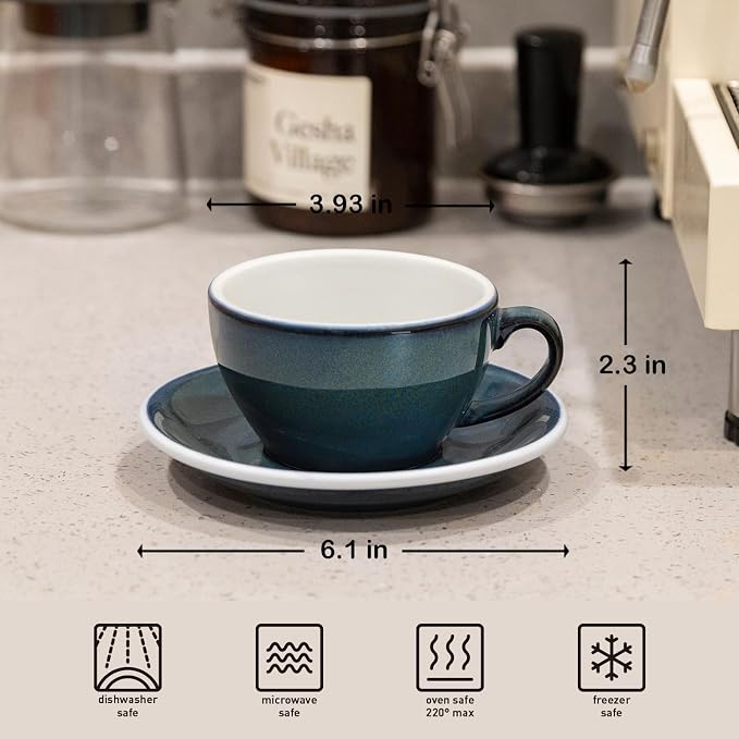Loveramics Coffee Cup Ceramic, 8 oz Latte Art Cup with Saucer for Cappuccino, Tea, Espresso, Thick - walled stoneware Cappuccino mug Set for Cafe and Barista - Potters Colours (Night Sky, 8OZ)