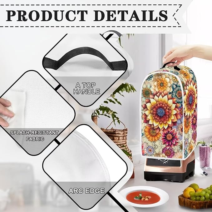 Bright Floral Blender Cover Toaster Cover Boho Mandala Floral 2 Slice Coffee Maker Appliance Covers Washable Cover Anti Fingerprint Protection