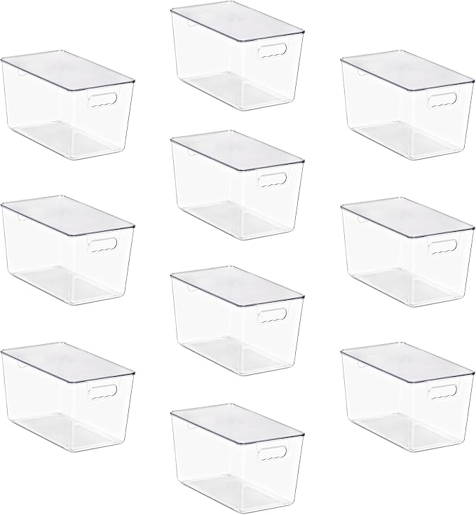 Sorbus Clear Storage Bins with Lids, 10 Pack X-Large Organization Bins with Handles – Clear Stackable Storage Containers for Storage, Pantry, Fridge, Cabinet, Closet & Kitchen Organization – BPA-Free