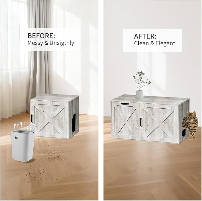 Cat Litter Box Enclosure Furniture with Storage Compartment, Hidden Litter Box Cabinet with Dedicated Space for Trash Can for Living Room, Bedroom, 35.4 x 19.4 x 17.7 Inches，Taupe