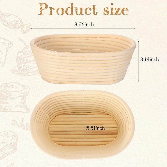 Gejoy Oval Banneton Bread Proofing Basket Set of 8, Sourdough Bread Baking Bowl Kit with Cloth Liners and Dough Scrapers Natural Rattan Banneton Sourdough Bowl Basket for Bakers(8 Inch)