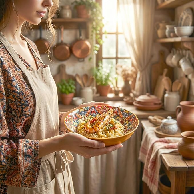 YA JU Mandala Dinnerware Sets (12 Pcs) Serves 4, Buffet Dinnerware, Boho Plates and Bowls Dish Set with 8" salad Plate 8" Dessert Plate 4.8" bowl, apply Casual dining Indoor Outdoor Dining Party