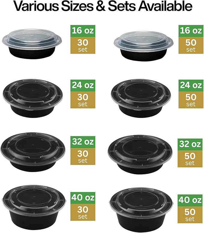 [32 oz Round Meal Prep Containers with Lids – BPA-Free Food Storage Containers, Bento Box for Restaurant & Catering Use, Stackable, Microwave, Dishwasher, Freezer Safe – 30 Pack