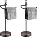ROLABAM Bathroom Hand Towel Holder with Crystal Ball, Countertop Towel Holder Stand 15.7” H, Stainless Steel Classic Vintage Hand Towel Rack Stand with Heavy Weighted Base (Oil Rubbed Bronze, 2 Pack)