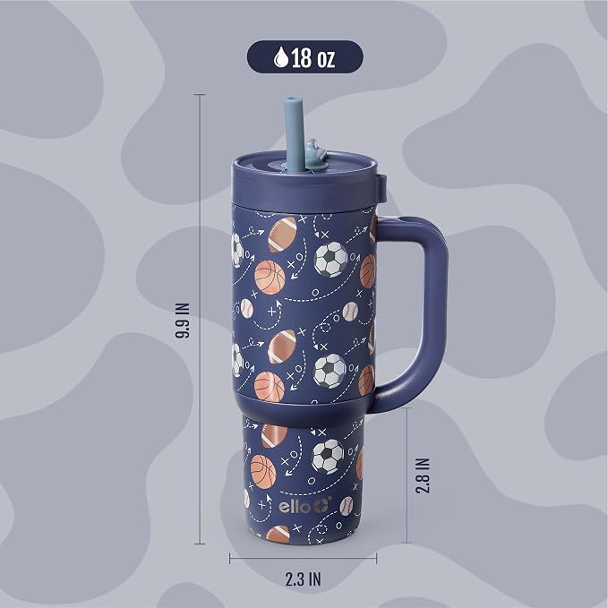 Ello Oasis 18oz Stainless Steel Kids Tumbler with Handle & Retracting Straw, 100% Leakproof, Double-Wall Vacuum Insulated, Kids Water Bottle for School, BPA Free, Dishwasher Safe, Goal Getter
