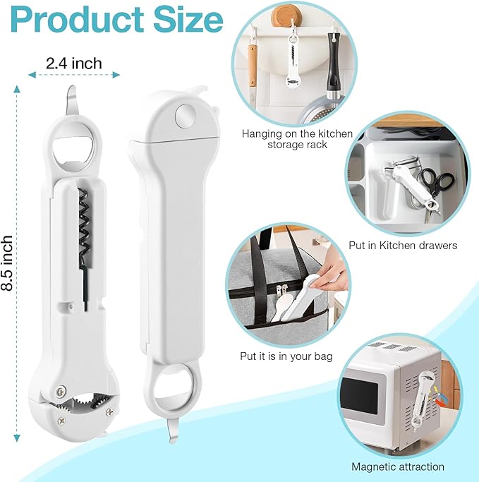 7-in-1 Jar Opener for Seniors – Magnetic adjustable Jar Opener & Bottle Opener for Arthritis, Weak Hands, Easy-Grip Kitchen Lid Opener Gadgets (Off-White)