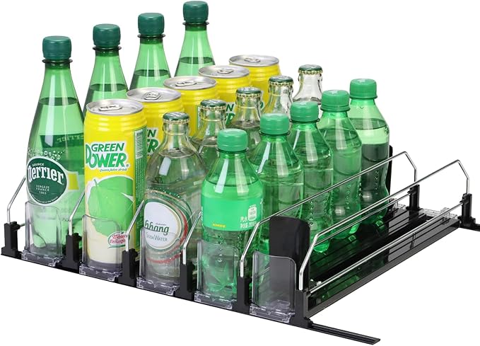 Drink Organizer for Fridge, Soda Can Dispenser for Refrigerator, Automatic Self-Pushing Drink Pusher, Space-Saving Fridge Storage, Holds up to 25-30 Cans, 5 Row