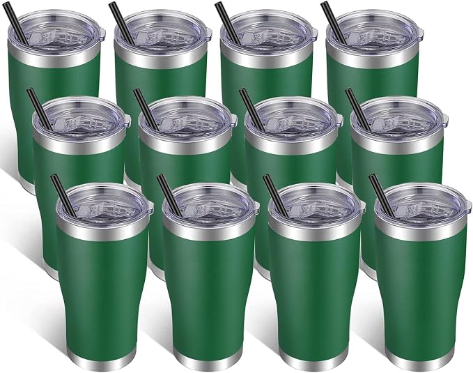 VEGOND 20oz Tumbler Stainless Steel Tumbler Cup with Lid And Straw Vacuum Insulated Double Wall Travel Coffee Mug(Dark Green 12 Pack)